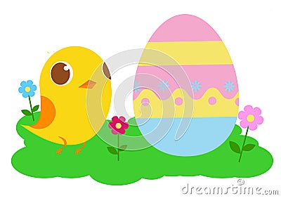 Chicken and Easter decorated egg vector Cartoon Illustration