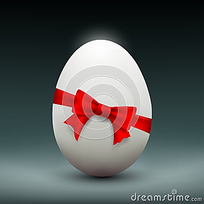 Chicken Easter egg with red ribbon Vector Illustration