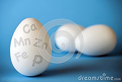 Chicken egg contains many microelements of calcium, phosphorus, manganese, iron, zinc Stock Photo