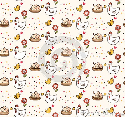 Chicken and egg kawaii background Vector Illustration