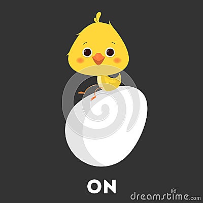 Chicken and egg. Learning preposition with bird Vector Illustration