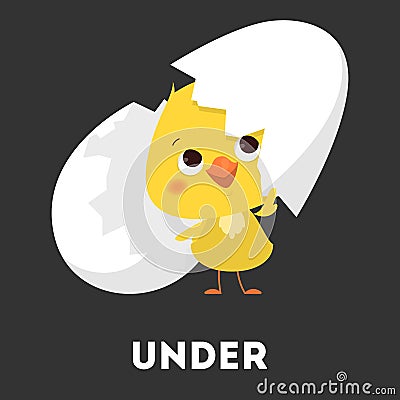Chicken and egg. Learning preposition with bird Vector Illustration