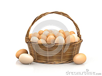 Chicken eggs in rattan basket Cartoon Illustration