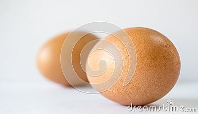 Chicken eggs on white background,healthy food a lot of vitamin and good cholesterol,HDL,Still-life concept. Stock Photo