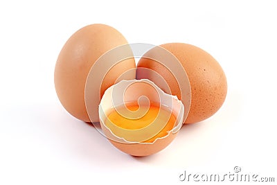 Chicken eggs on white isolated background Stock Photo