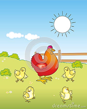 Chicken Family Cartoon Illustration