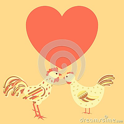 Chicken family around heart card Vector Illustration