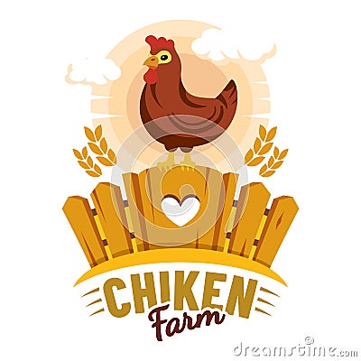 Chicken farm label, farmer organic product market Vector Illustration