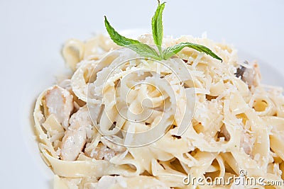 Chicken fettuccine pasta Stock Photo