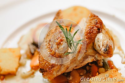 Chicken filet with rosmarin, dinner, wine Stock Photo