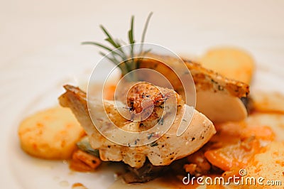 Chicken filet with rosmarin, dinner, wine Stock Photo