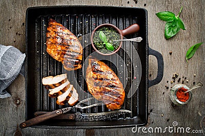 Grilled chicken fillets in a spicy marinade Stock Photo