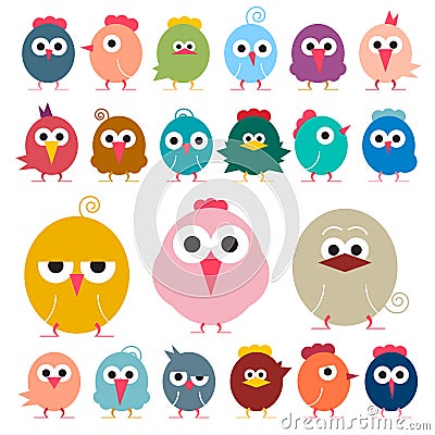 Chicken - Flat Design Vector Funky Chicks Stock Photo