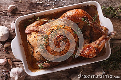 Chicken with forty cloves of garlic and ingredients close-up. ho Stock Photo