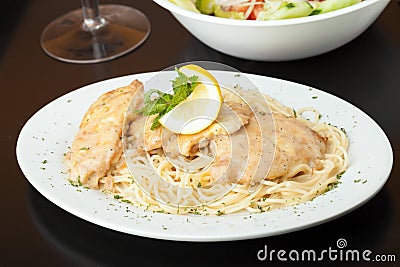 Chicken Francaise with Pasta Stock Photo