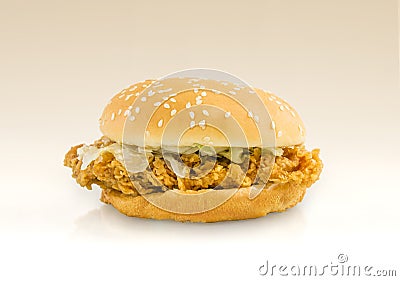 Chicken fried burger on brown background Stock Photo