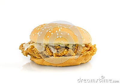 Chicken fried burger on white background. Stock Photo