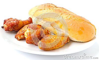 Chicken and garlic bread Stock Photo