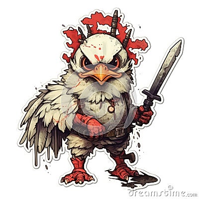 chicken gun tattoo sticker illustration Halloween scary creepy horror crazy devil Cartoon Illustration