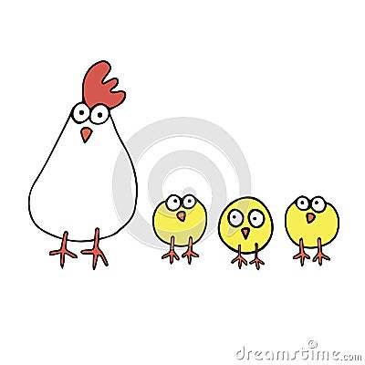 Chicken hen cartoon illustration cute rooster white gradi Vector Illustration