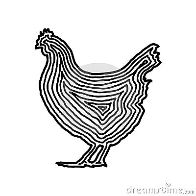 A chicken illustration icon in black offset line. Fingerprint st Vector Illustration