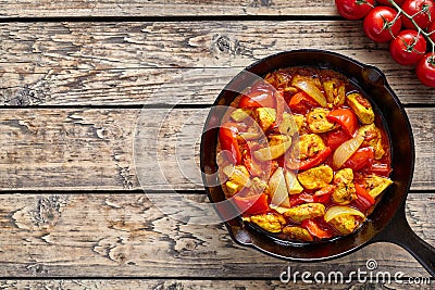 Chicken jalfrezi dietetic traditional Indian curry spicy fried meat Stock Photo