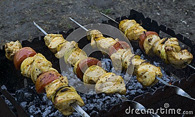 Chicken kebabs barbecues Stock Photo