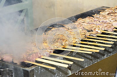 Chicken kebabs on the grill Stock Photo