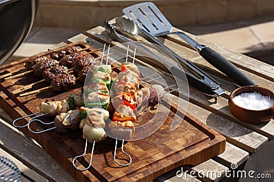 Kebabs ready to cook on a barbacue Stock Photo