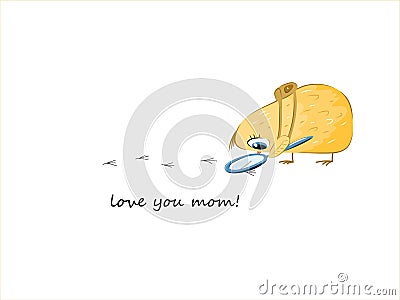 chicken with a large magnifying glass examines the footprints Vector Illustration