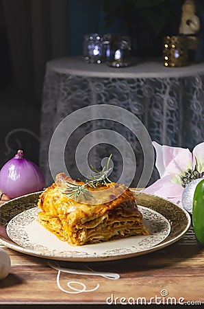 Chicken lasagna tasty low key dish Stock Photo