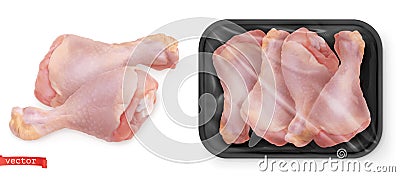 Chicken leg. Fresh meat in the package. Food 3d vector realistic Vector Illustration