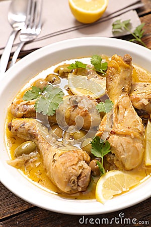 Chicken leg stew with olive, lemon Stock Photo