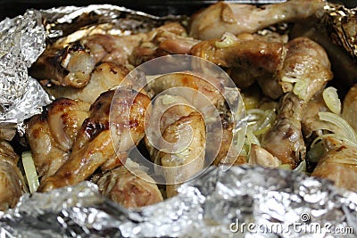 Chicken legs baked in foil Stock Photo