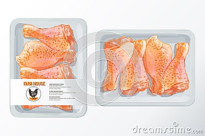 Chicken legs polystyrene packaging vector Vector Illustration