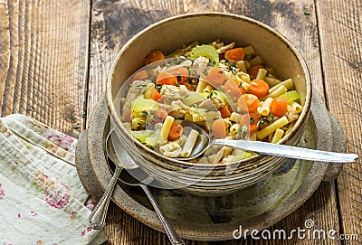 Chicken and macaroni soup Stock Photo