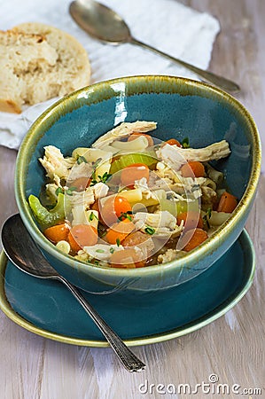 Chicken and macaroni soup Stock Photo