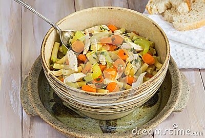 Chicken and macaroni soup Stock Photo