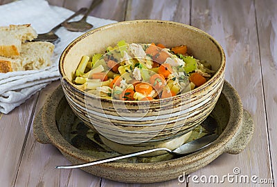 Chicken and macaroni soup Stock Photo