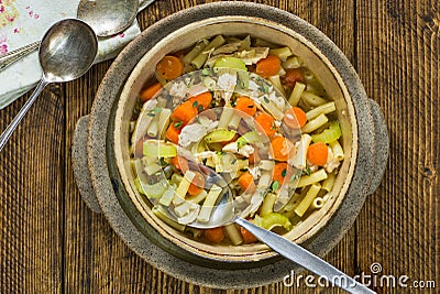 Chicken and macaroni soup Stock Photo