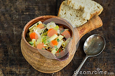 Chicken and macaroni soup Stock Photo