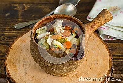Chicken and macaroni soup Stock Photo