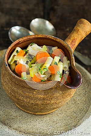 Chicken and macaroni soup Stock Photo