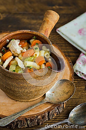 Chicken and macaroni soup Stock Photo