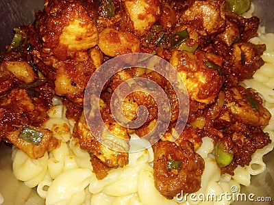 Chicken macaroni spicy and hot Stock Photo