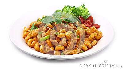 Chicken Macaroni with Tomato Sauce Served as Breakfast Stock Photo