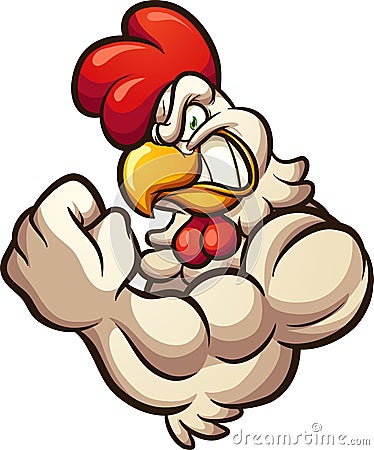 Strong cartoon chicken mascot flexing arm Vector Illustration