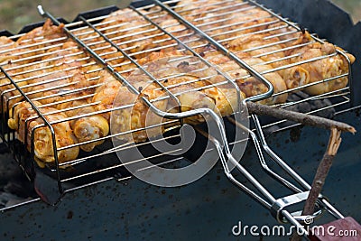 Chicken meat barbecue prepared grilled on bbq grill Stock Photo