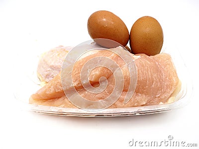 Chicken meat and eggs Stock Photo