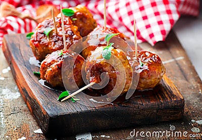 Chicken Meatballs with glaze Stock Photo